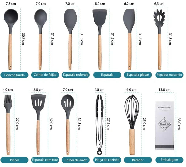 Kit 12 utensílios de cozinha